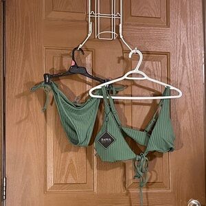 Zaful Olive Green Ribbed Bikini Set